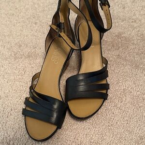 Franco Sarto Black Wedge Strappy Sandals